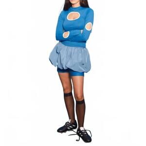 NEW KKCO bubble stretch ruched waistband skort in lake